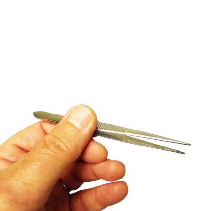 Splinter Forceps 4-1/2" - side view - in hand view
