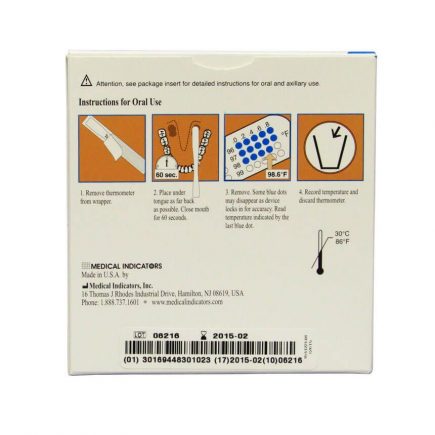 Single Use Clinical Disposable Thermometers 100/box - rear view