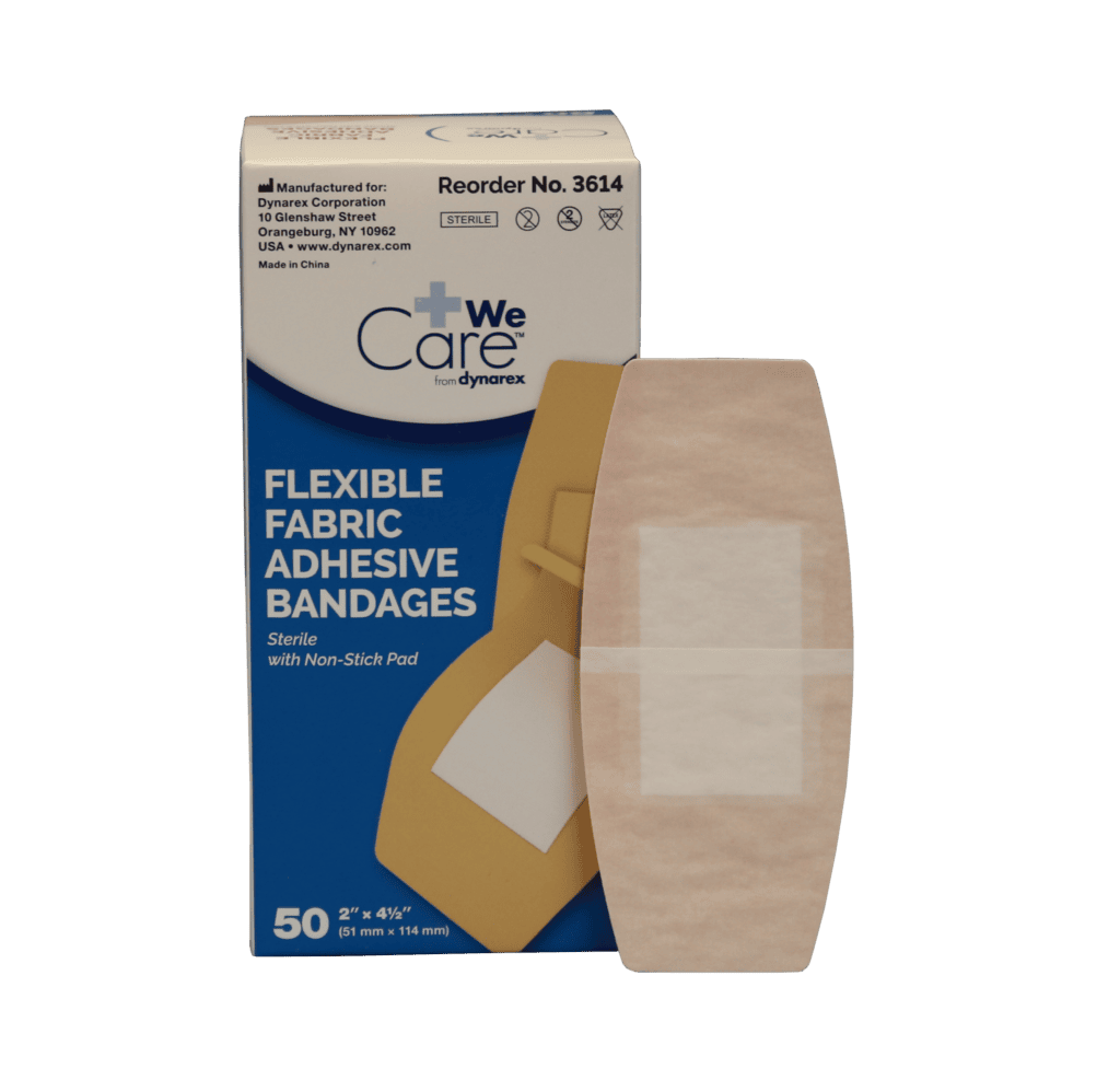 Dynarex Large Patch Fabric Bandages 2" x 4-1/2" - 50/box