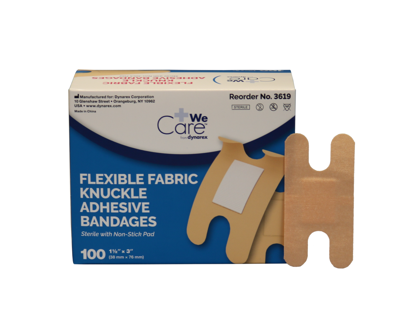 Dynarex Flexible Fabric Knuckle Adhesive Bandages 100/box • First Aid