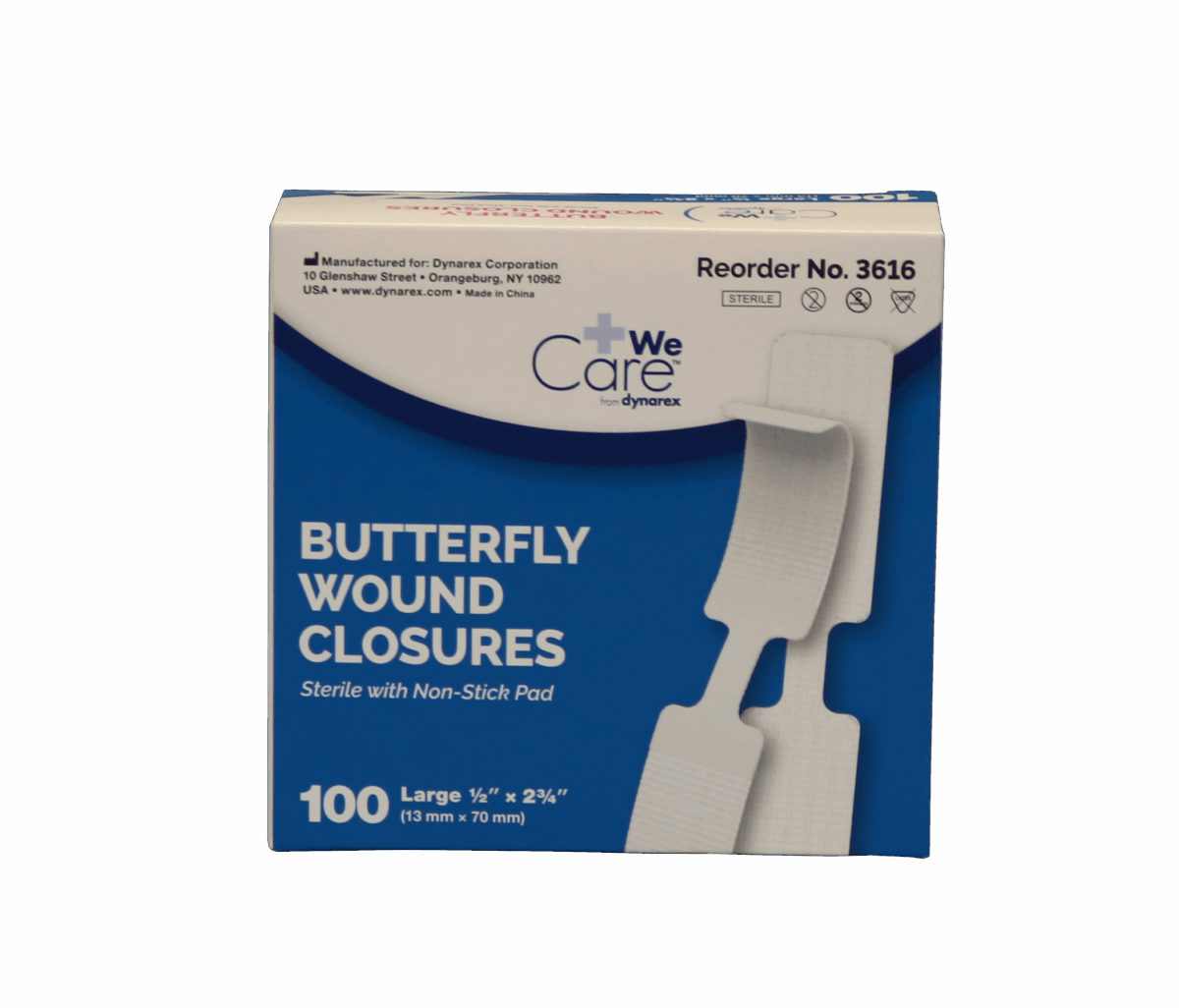 Dynarex Butterfly Closure Strips Large 100 count box