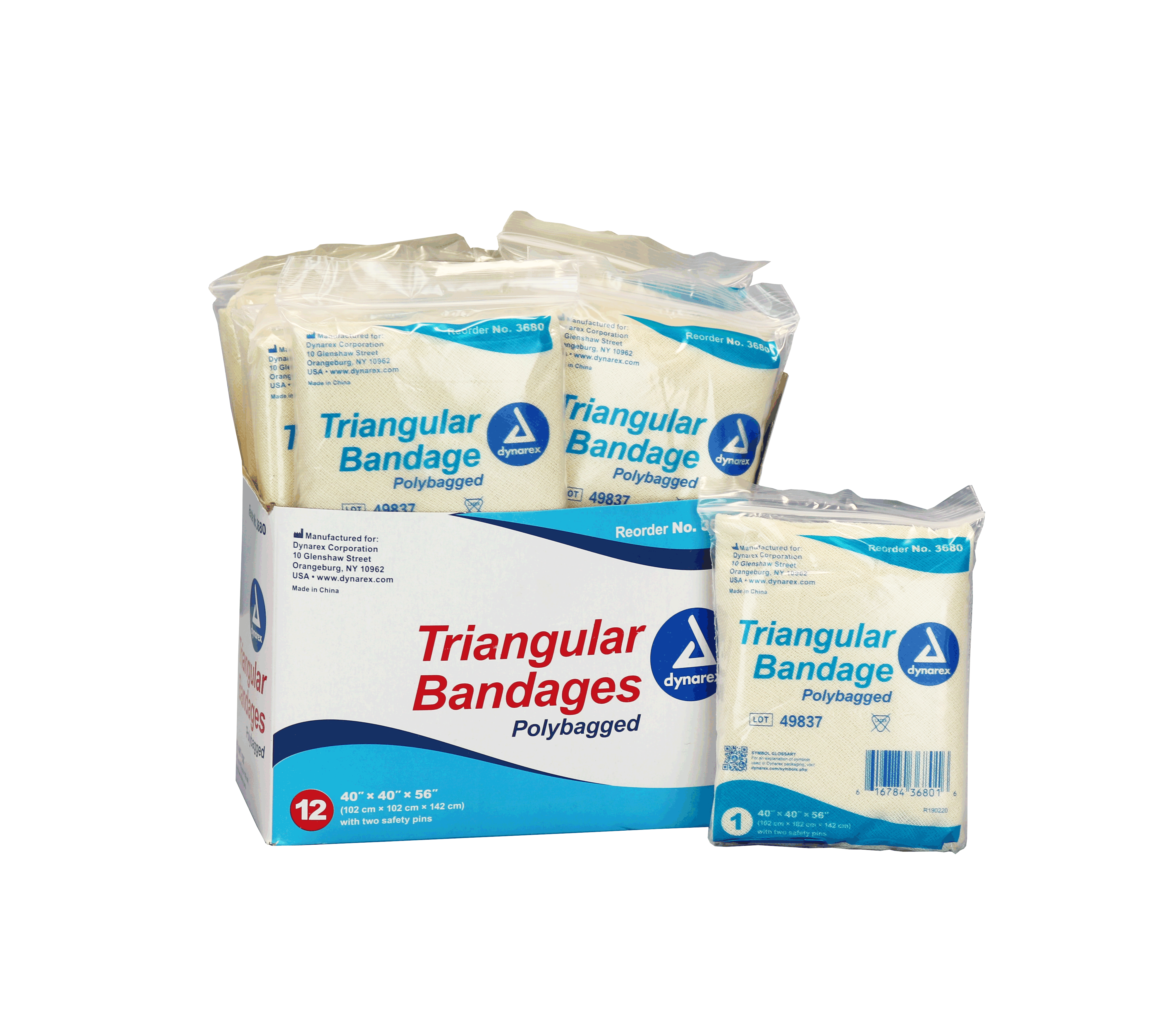 Dynarex 3680 Triangular Bandage, 7 X 4 X 4.25, Thailand