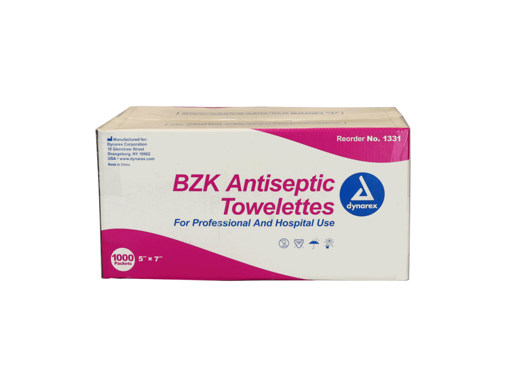 Dynarex Bulk BZK Antiseptic Towelettes, 5"x7" - 1,000 Packet/box