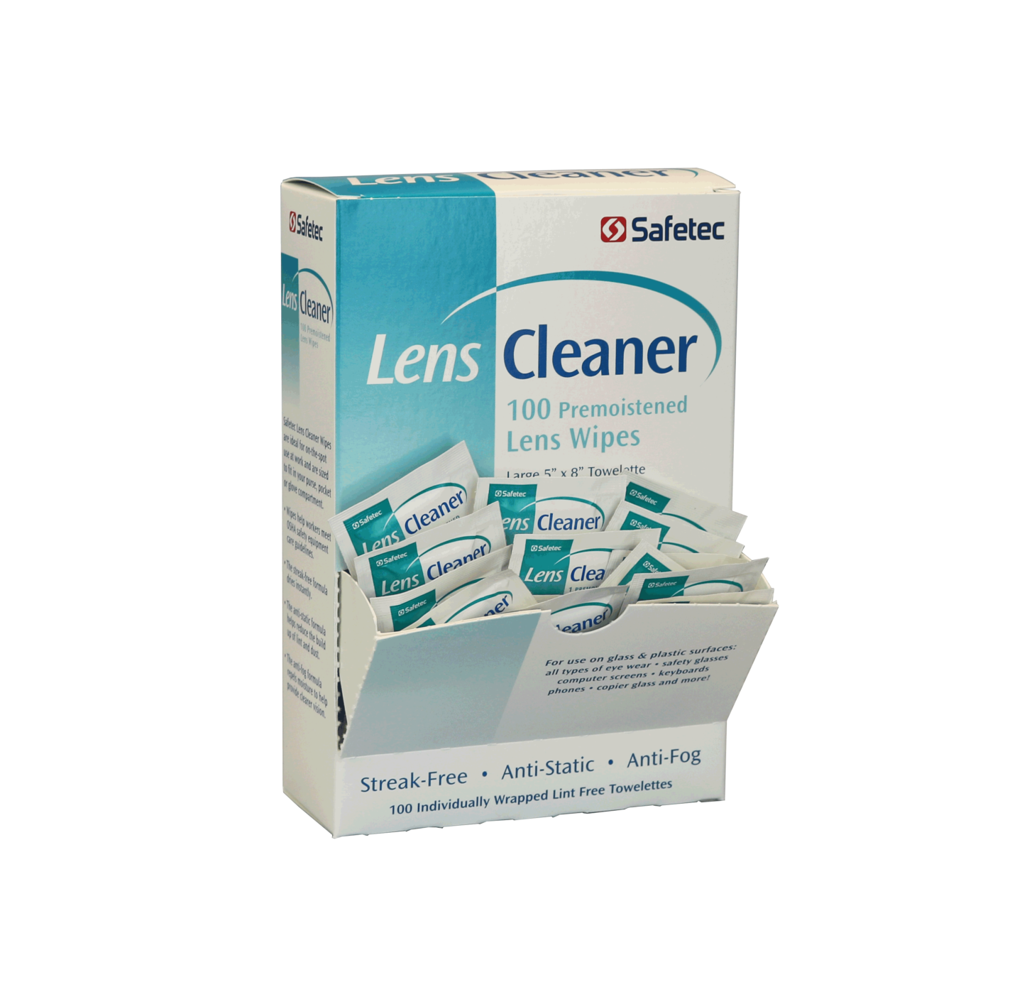 Safetec Lens Cleaner, Large 5"x8" Towelette 100/box • First Aid