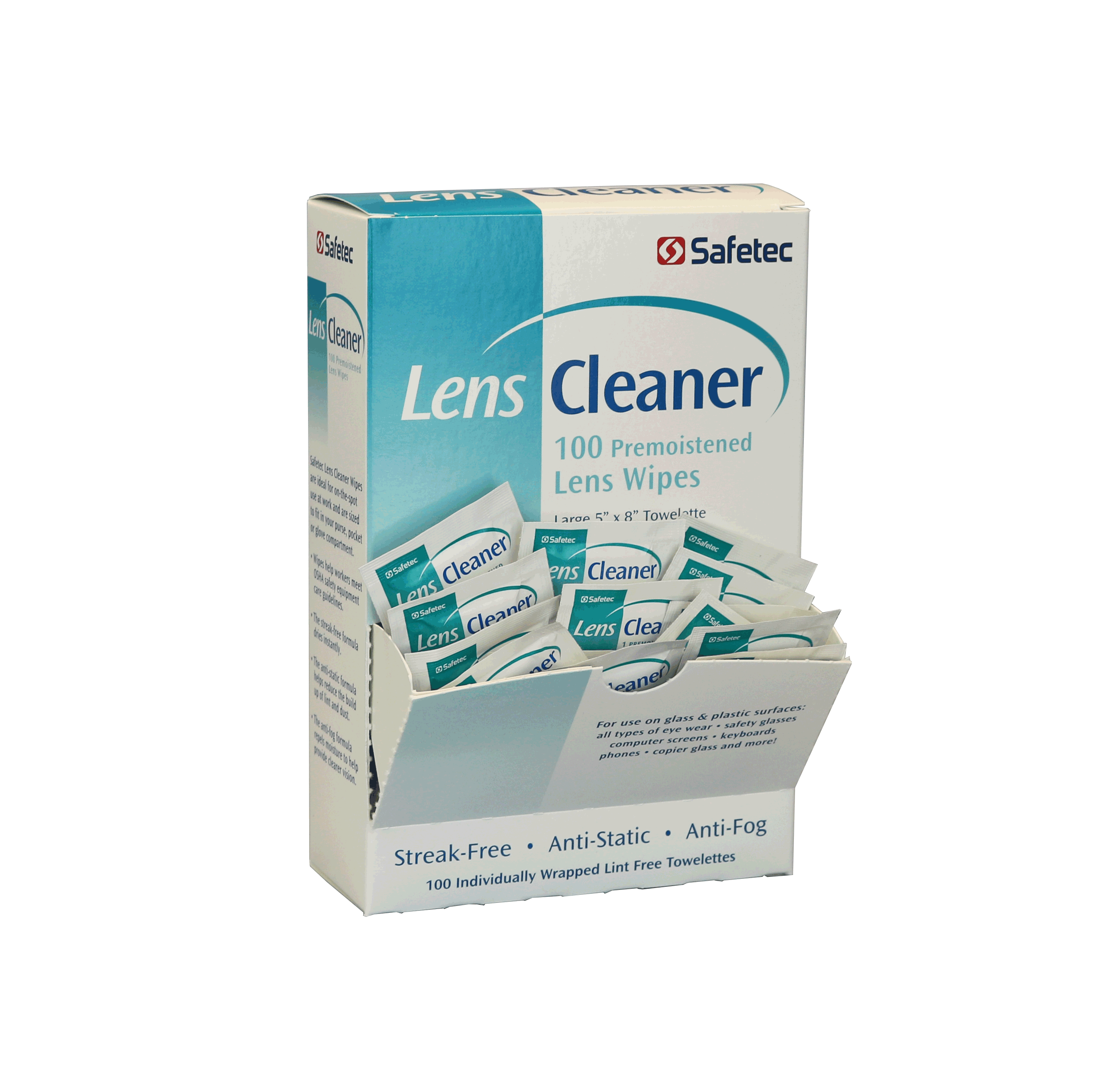 Safetec Lens Cleaner, Large 5x8 Towelette - 100/box • First Aid