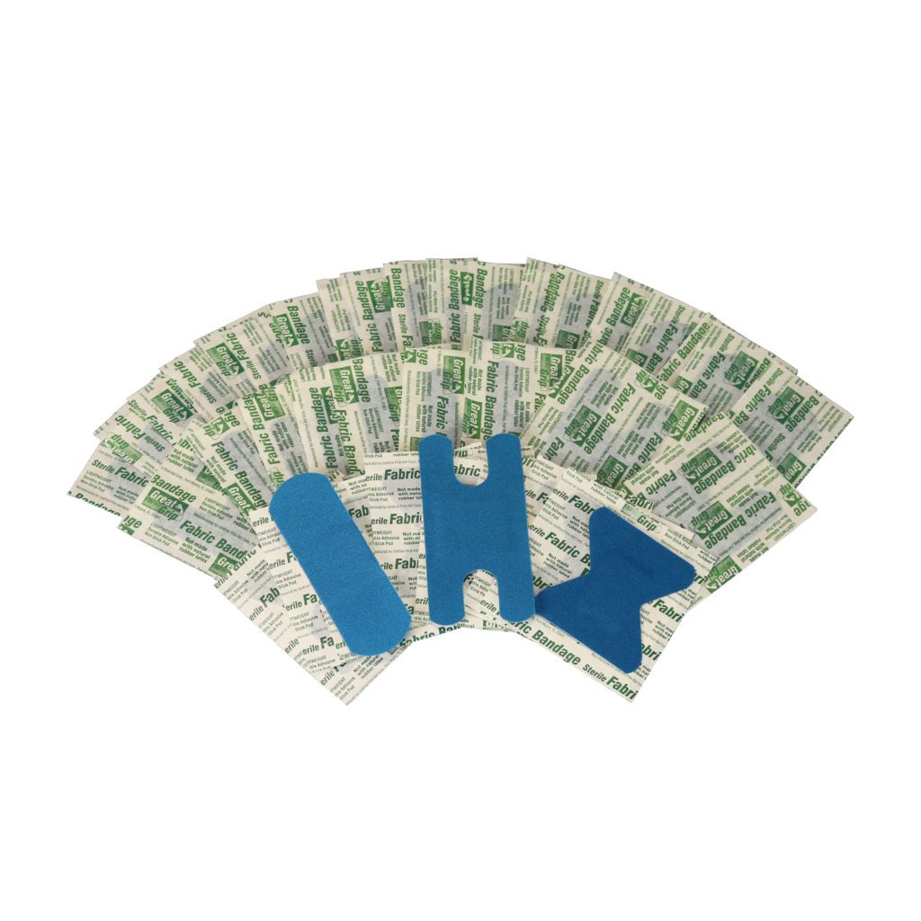 Blue Metal Detectable bandages, assorted. 41 count bag.