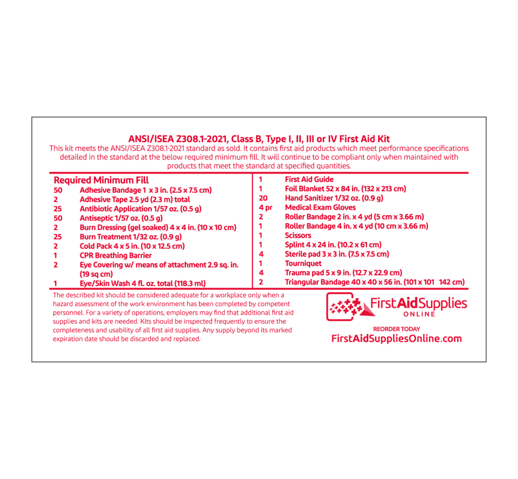 ANSI Z308.1-2021 Class B Kit Label