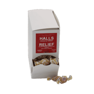 Halls Cough Drops 100 count workplace dispenser box.
