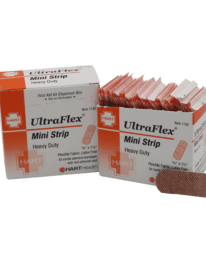 Ultraflex mini strip bandage in workplace dispenser box.