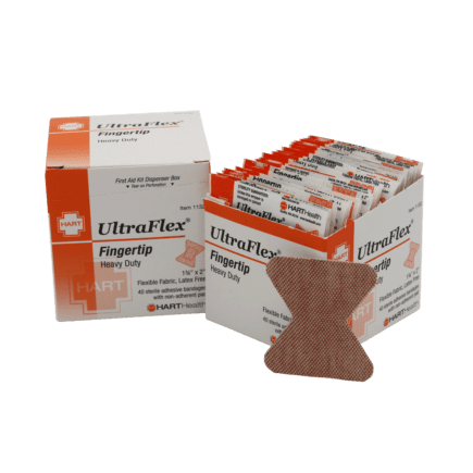 Ultraflex Heavy Duty Fingertip Bandages in Workplace Dispenser Box.