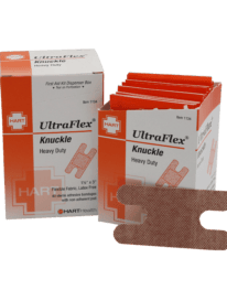 Ultraflex Heavy Duty Knuckle Bandages in workplace dispenser box.