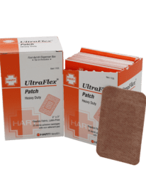 Ultraflex heavy duty patch bandage in workplace dispenser box.