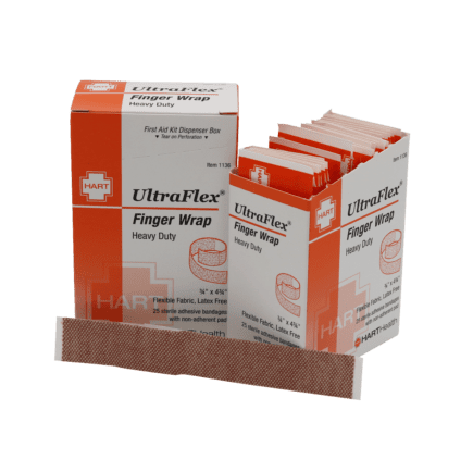 Ultraflex heavy duty fingerwrap bandage in workplace dispenser box.