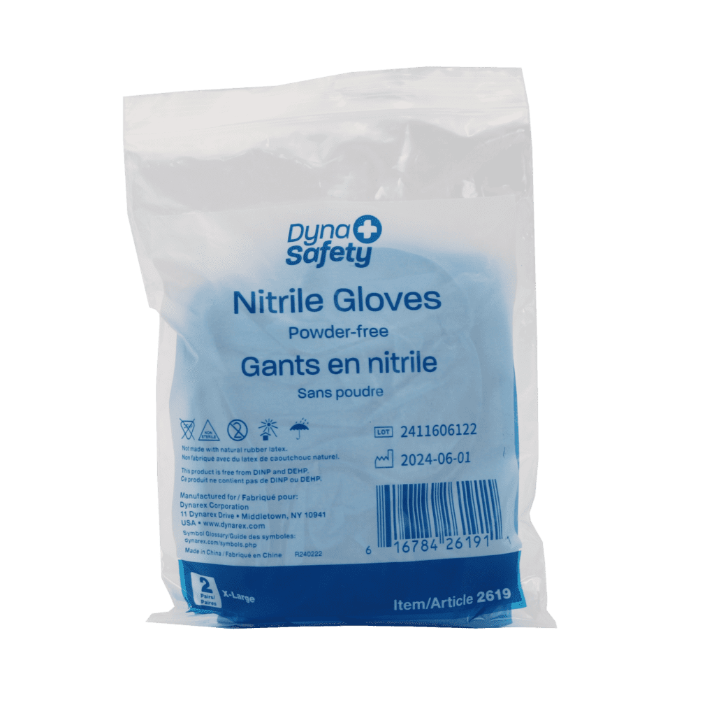 Nitrile Gloves Extra Large, exam grade, 2 pairs per bag.