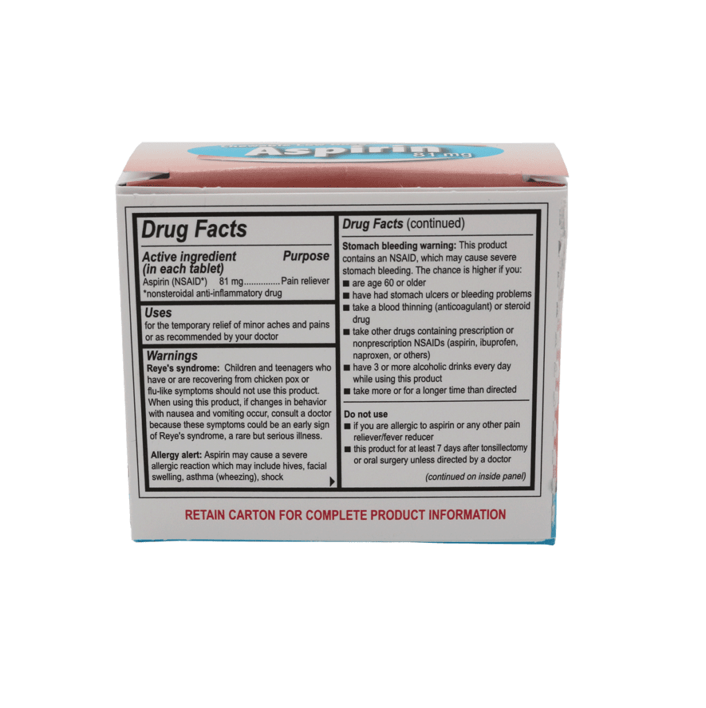 Chewable Low Dose Aspirin drug facts