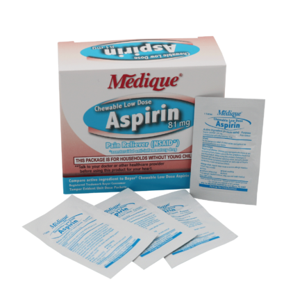 Chewable Low Dose Aspirin 81mg, packaged for the workplace.