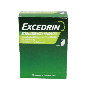 Excedrin Extra Strength individual packets in a dispenser box.