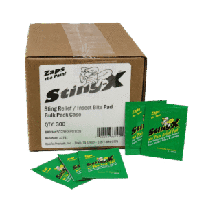 Sting-x wipes, bulk box of 300 individual wipes.