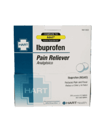 Ibuprofen Pain Reliever Packets in workplace dispenser box.