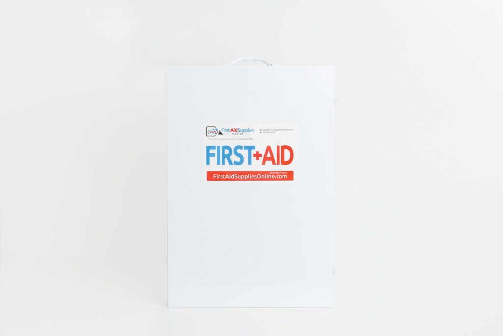 Empty 5 shelf industrial first aid cabinet front