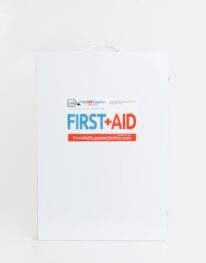 Empty 5 shelf industrial first aid cabinet front