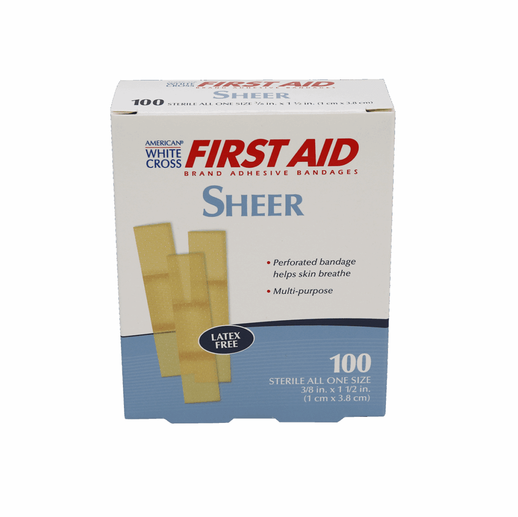 Small Sheer Strip Adhesive Bandages 3/8" X 1-1/2" - 100/box