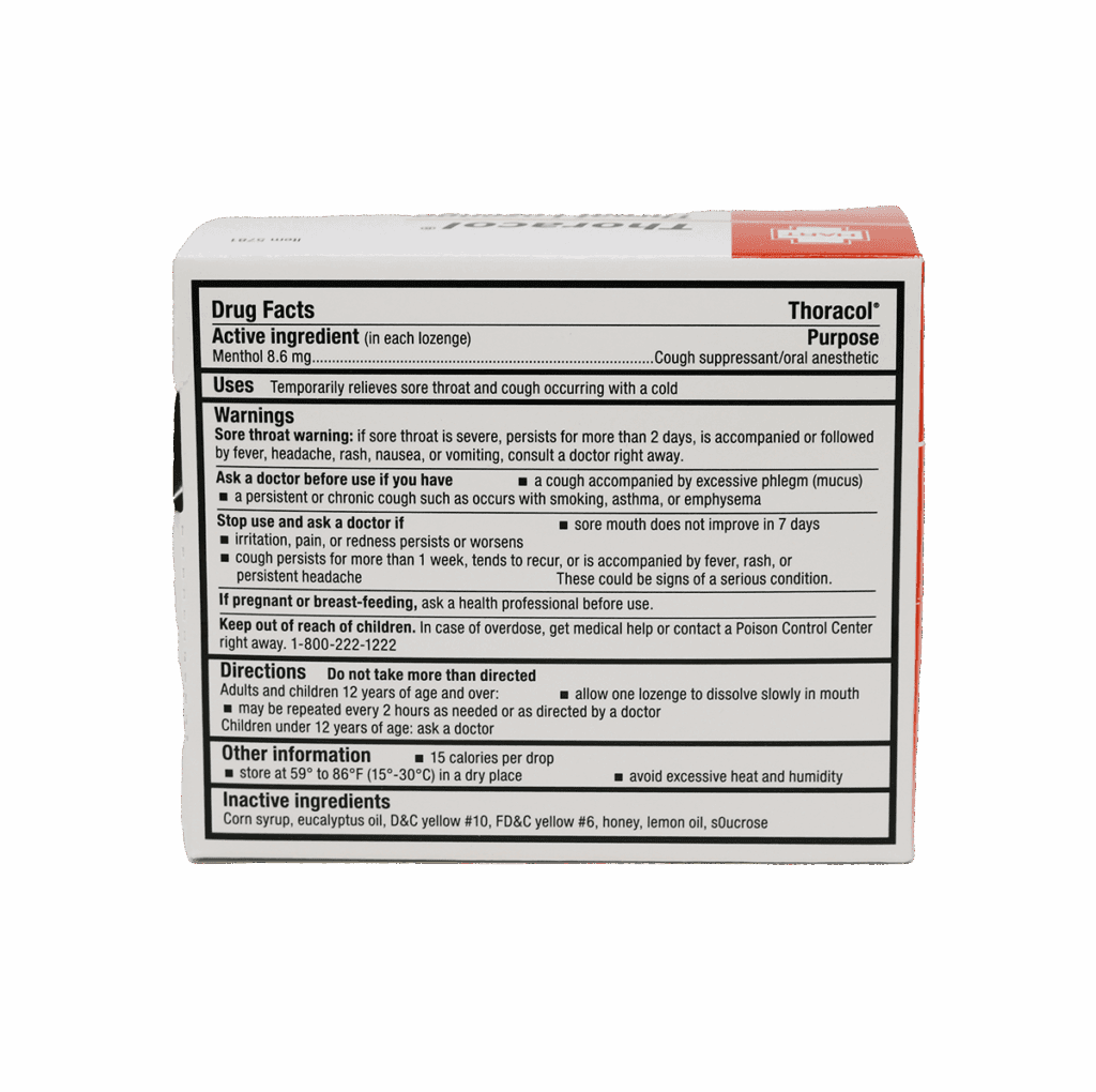 Honey Lemon throat lozenges back of the box