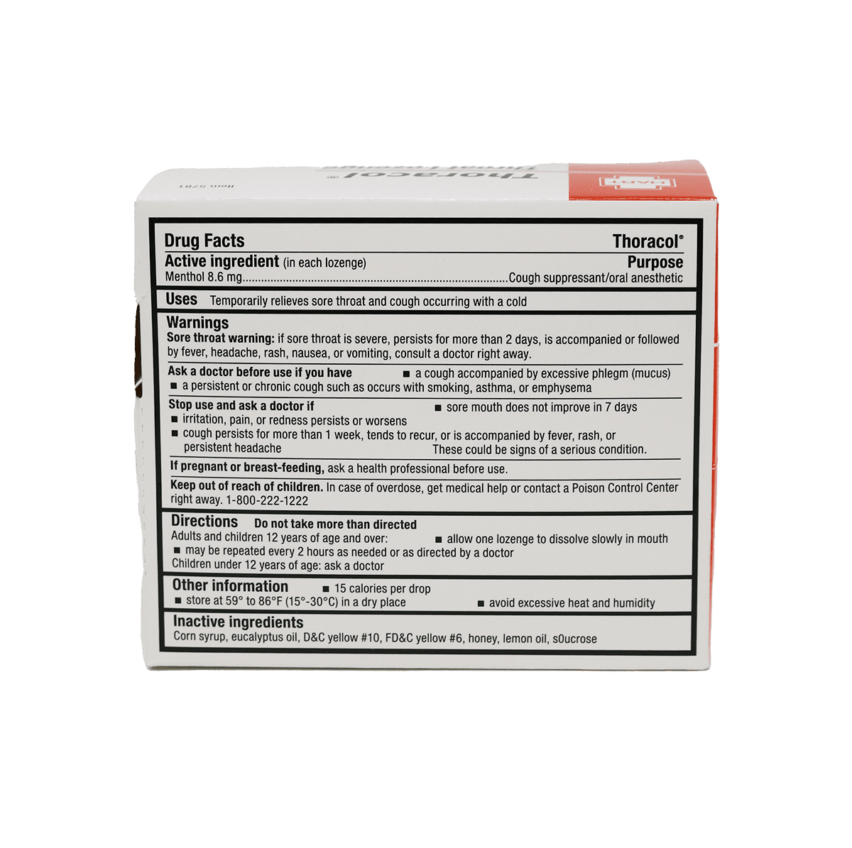 Honey Lemon throat lozenges back of the box