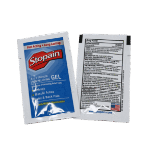 Stop Pain Gel Packet front and back view