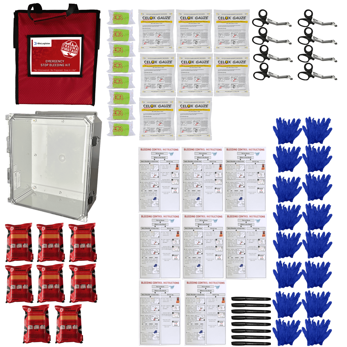 Multi-person wall mountable stop bleeding station