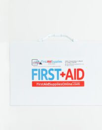 Small 2 shelf industrial first aid cabinet - front