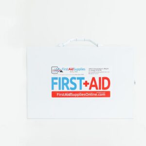 Small 2 shelf industrial first aid cabinet - front