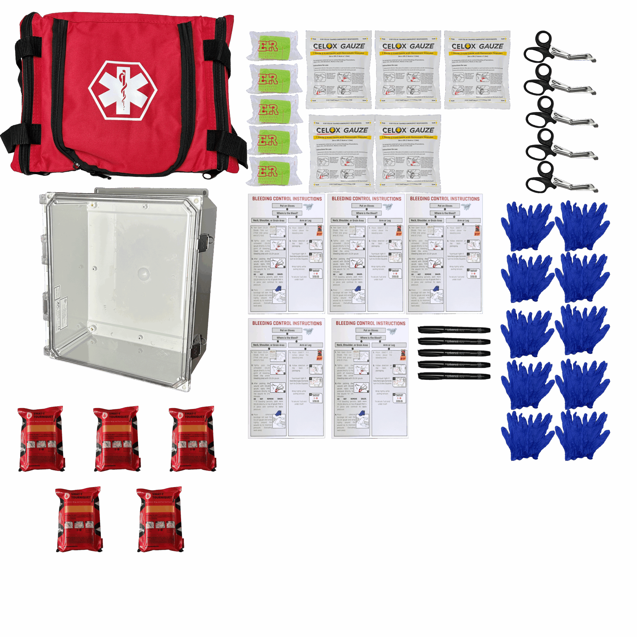 Multi-person wall mountable stop bleeding kit 5 pack