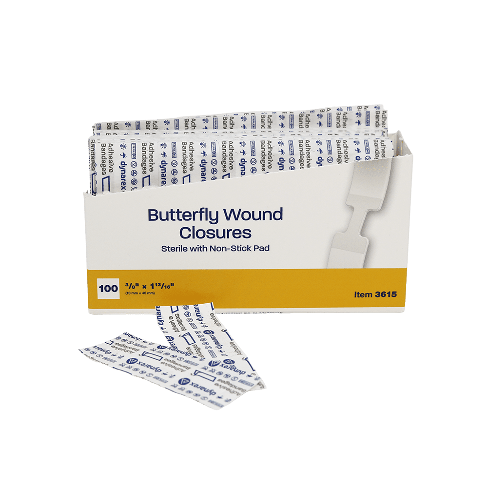 Dynarex Butterfly Closure Strips Medium - 100 per workplace dispenser box.