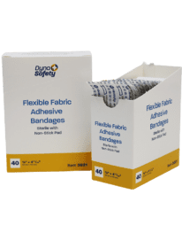 Dynarex XLong fingerwrap bandages in workplace dispenser box.
