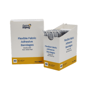 Dynarex XLong fingerwrap bandages in workplace dispenser box.