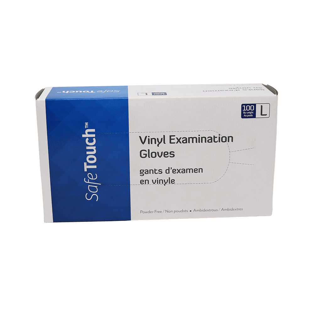 Vinyl Gloves Large 100 count dispenser box.